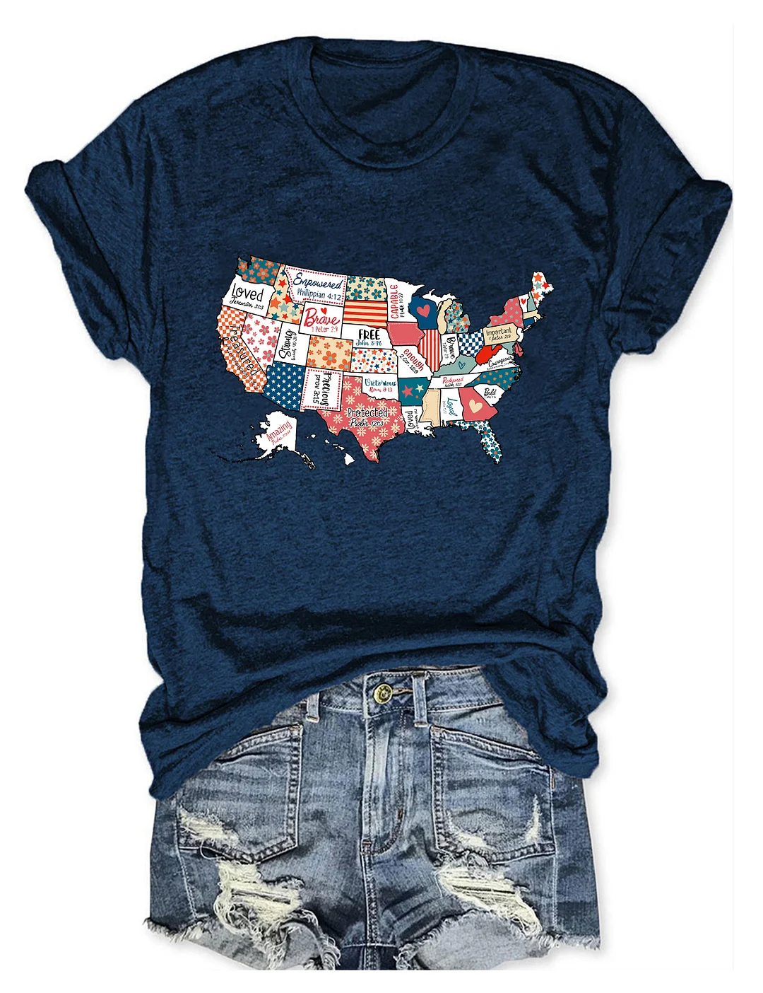 America USA Map Religious 4th Of July T-shirt