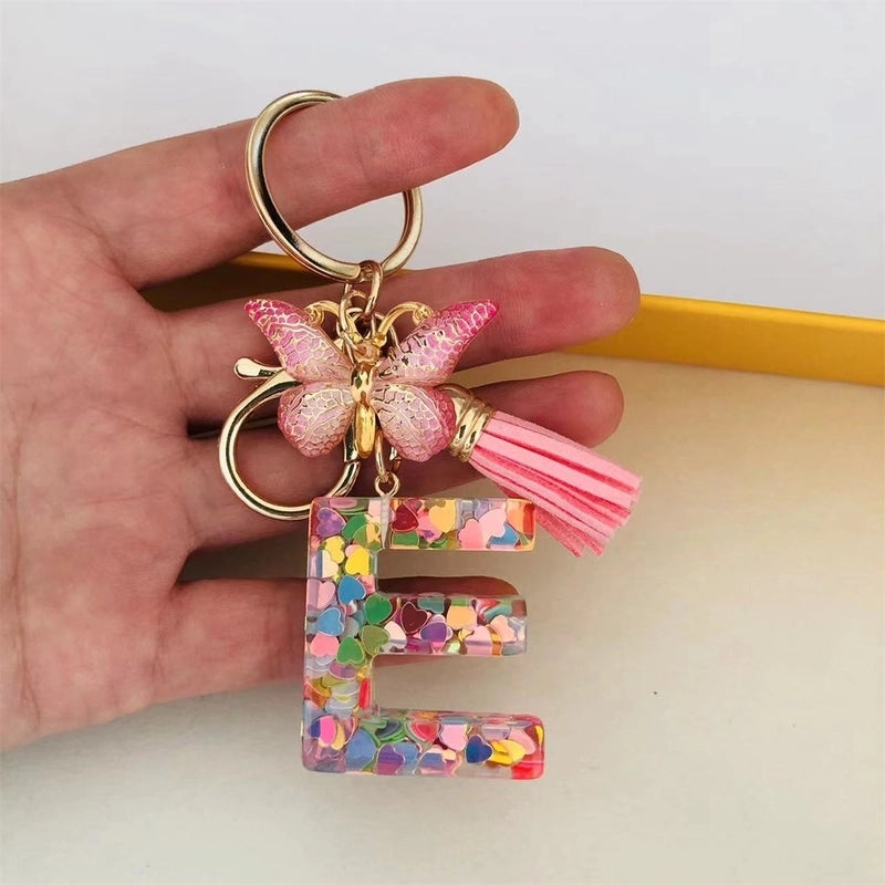 Classic Style Commute Letter Butterfly Resin Unisex Bag Pendant Keychain