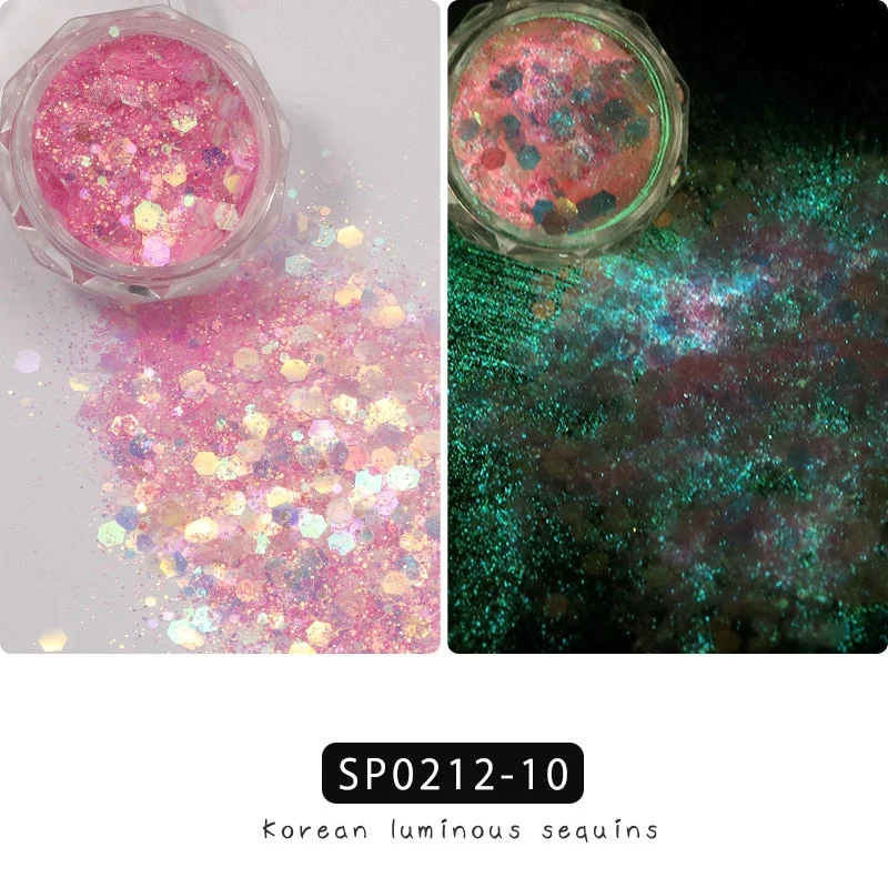 1 Box Luminous Nail Glitter Neon Hexagon Fluorescent Flake Glow in the Dark Sequin Nails Art Decorations Manicure Accessories-Nail Inspo