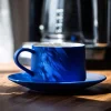 Rhine Blue Matte Thick Handle Ceramic Coffee Cup and Saucer Set