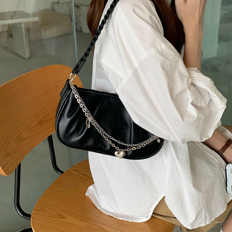 Mongw Mongw Fresh Cloud Under The Armigar Small Design Folds One-Shoulder Bag Female Cross-Body Texture Chain Weaving Handbag