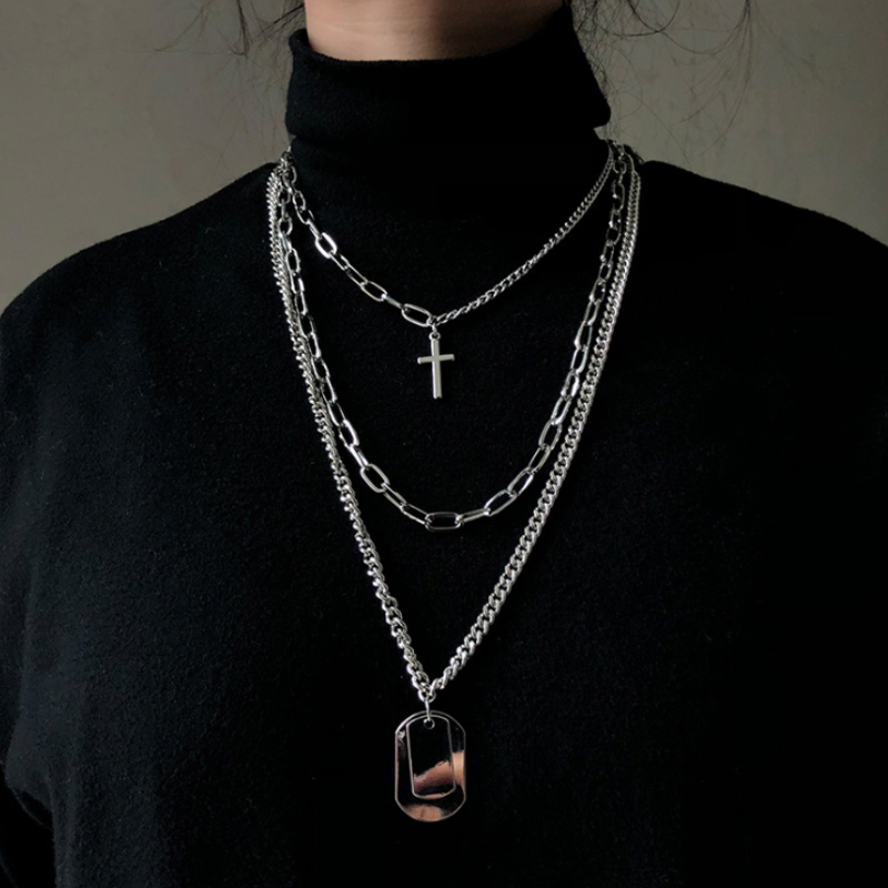 Goth Punk Multilayer Titanium Steel Cross Necklace / TECHWEAR CLUB / Techwear