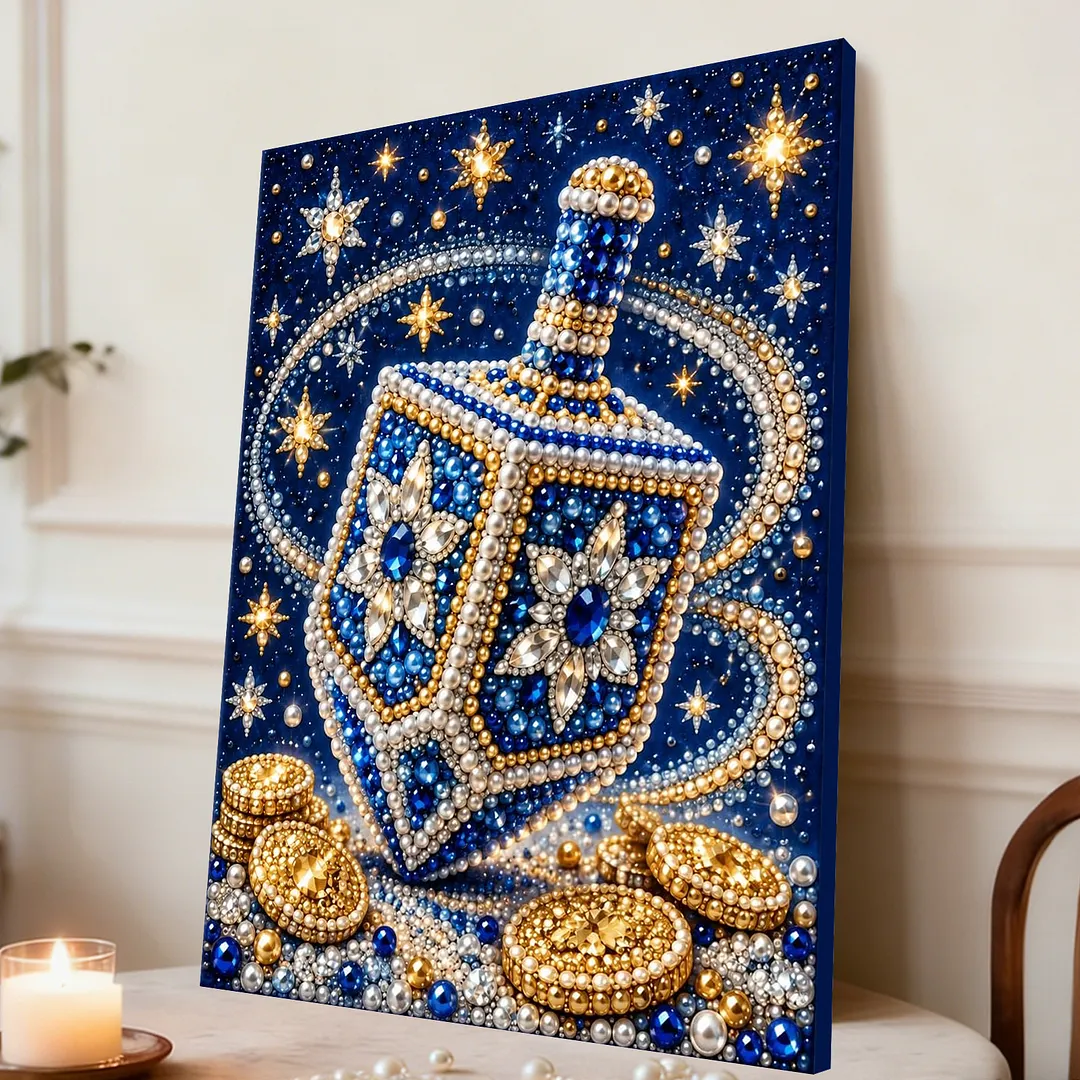 Framed Pearl Painting Kit Hanukkah Dreidel for Adults 11.81x15.75in