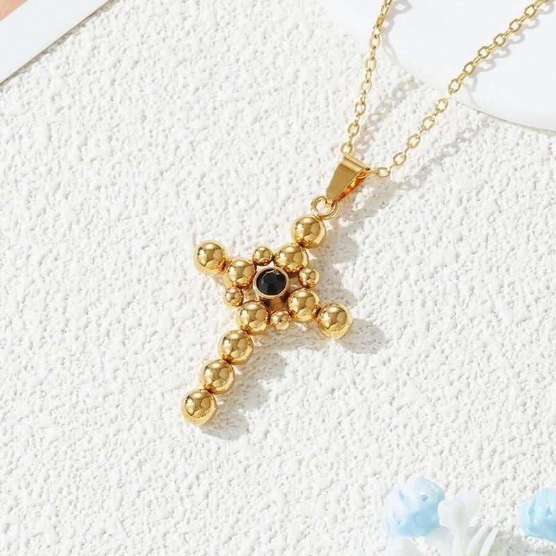 201 Stainless Steel Gold Plated Minimalist Inlay Cross Zircon Pendant Necklace