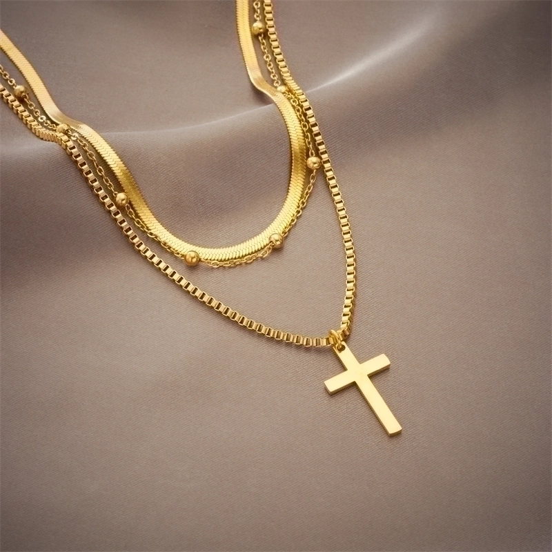 Vintage Style Cross 304 Stainless Steel 18K Gold Plated Gold Plated Stainless Steel Necklaces