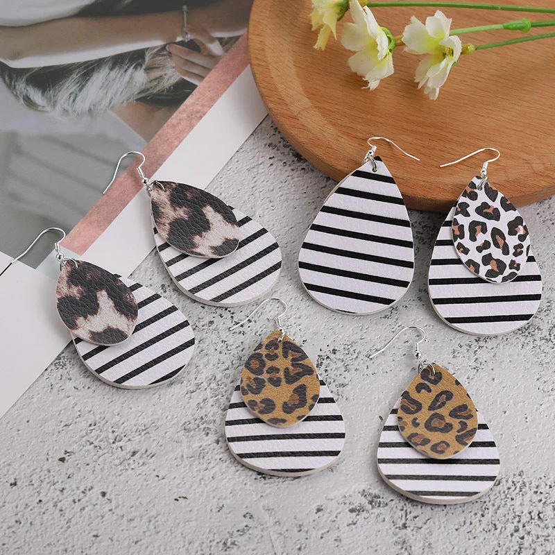 Layered Leopard and Stripe Earrings
