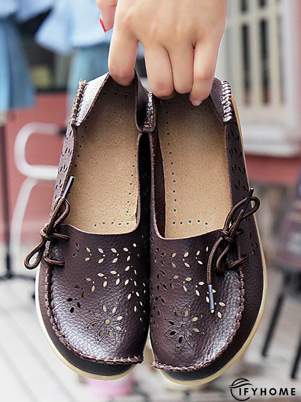 Cowhide Hollow Lace-up Portable Shoes | IFYHOME