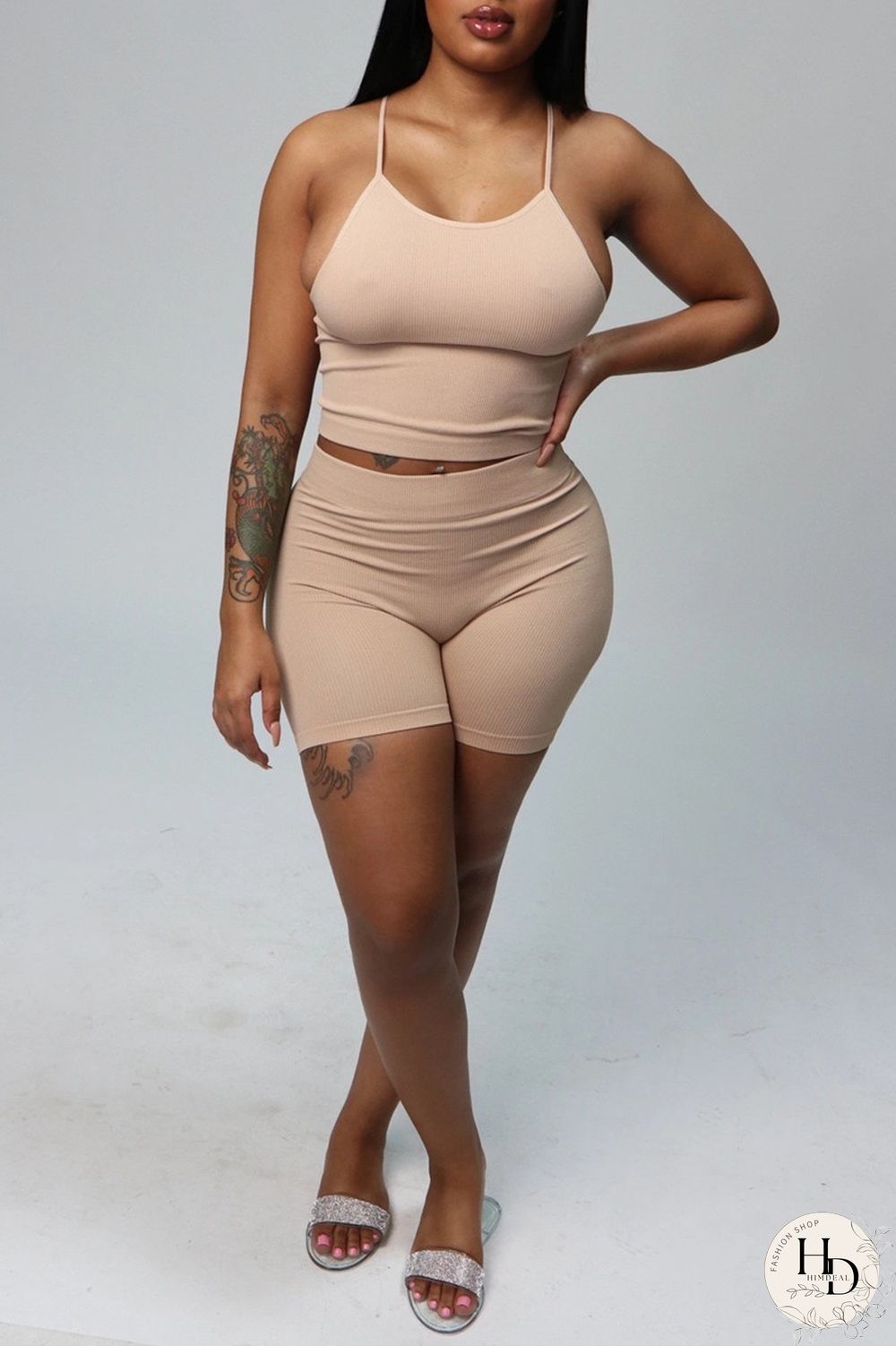 White Sexy Casual Solid Backless Spaghetti Strap Sleeveless Two Pieces