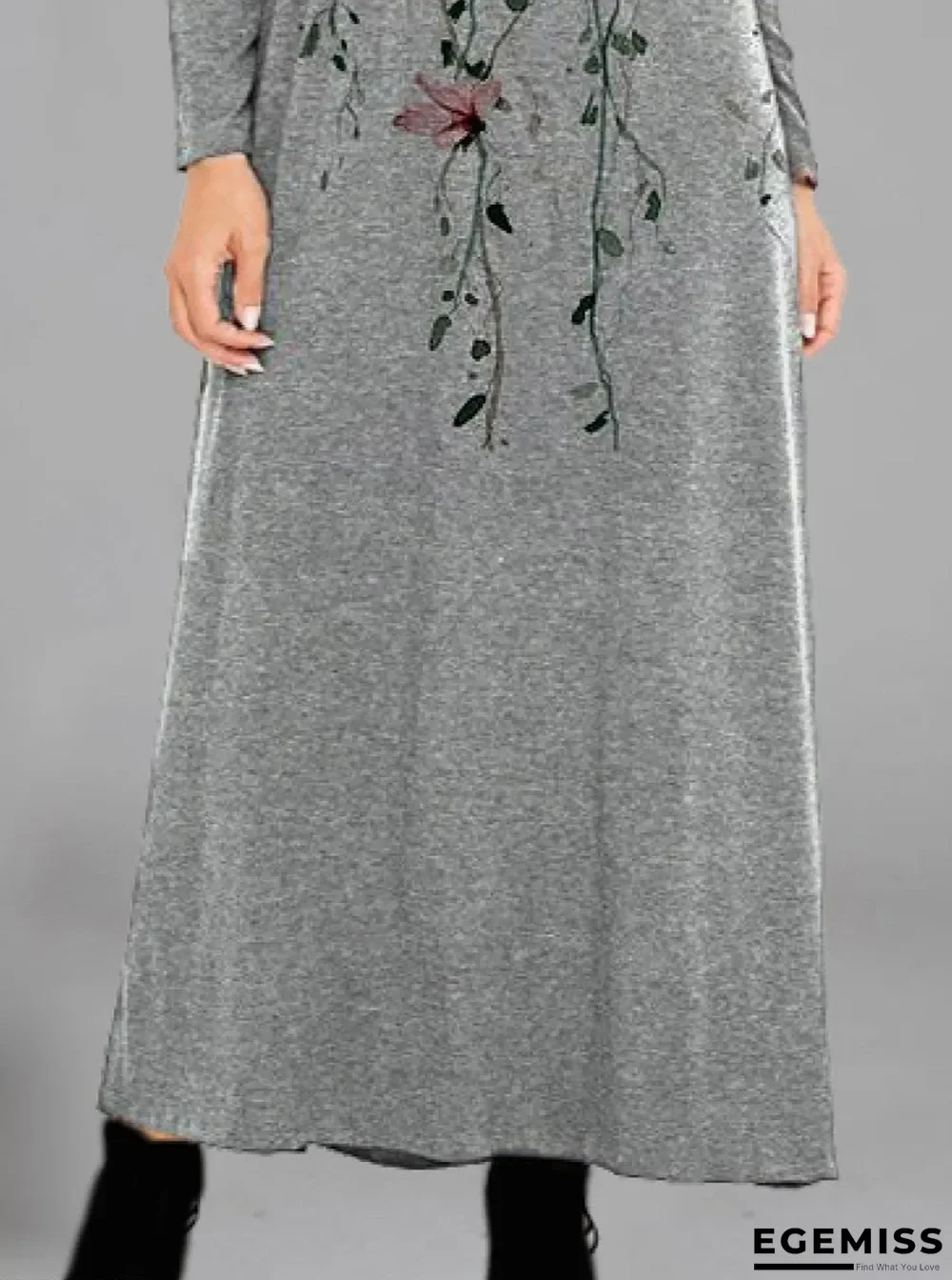 Casual Floral Print Crew Neck Long Sleeves Maxi Dress | EGEMISS