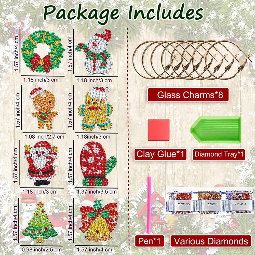 8pcs Diamond Painting Art Pendant Diamond Wine Glass Charms