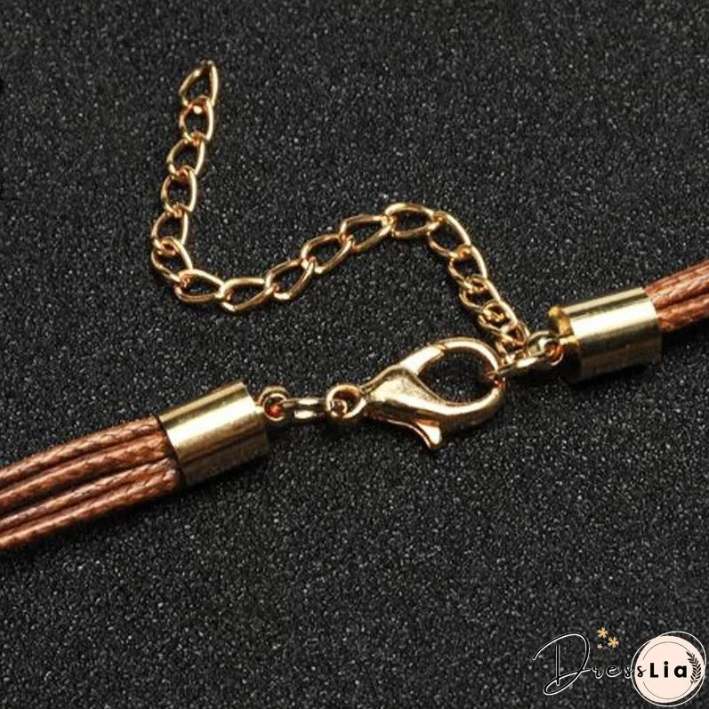 Fashion New Gold Color Boho Style Rope Chain Leaf Feather Pattern Pendant Ladies High Jewelry Choker Personality Necklace