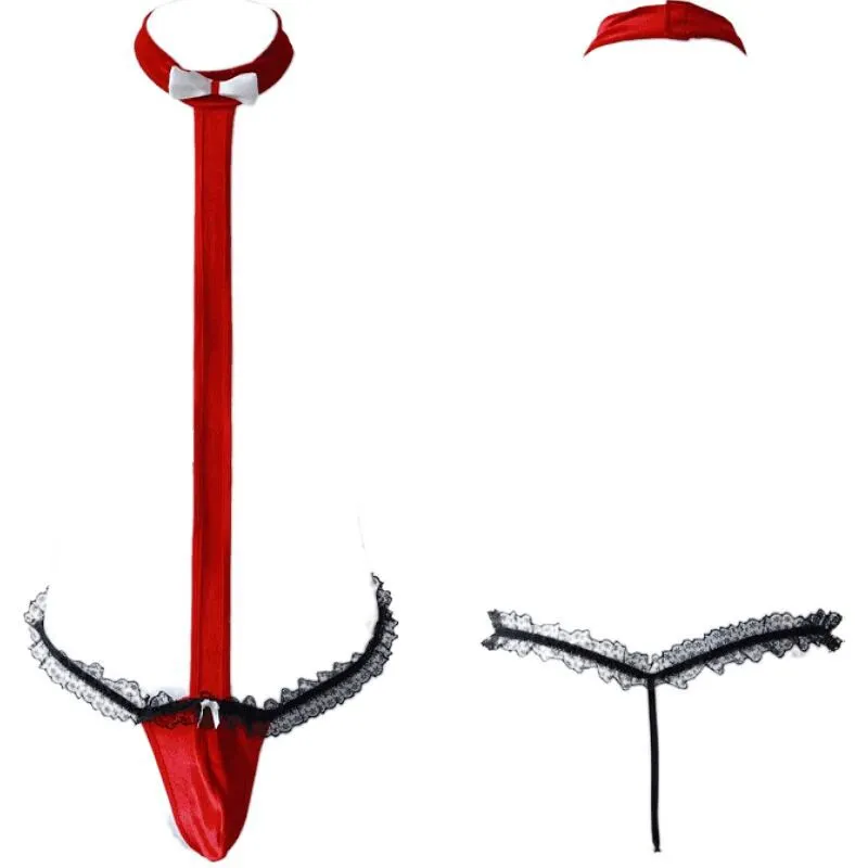 Churchf Men's Sex Underwear New Men's Christmas Trousers Sexy Lace Three Men's Lady Dress Uniform