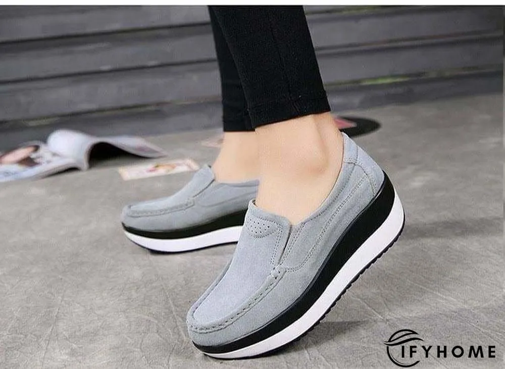 Women's Platform Loafers Flat Shoes Cow Suede Leather Moccasins Shoe | IFYHOME