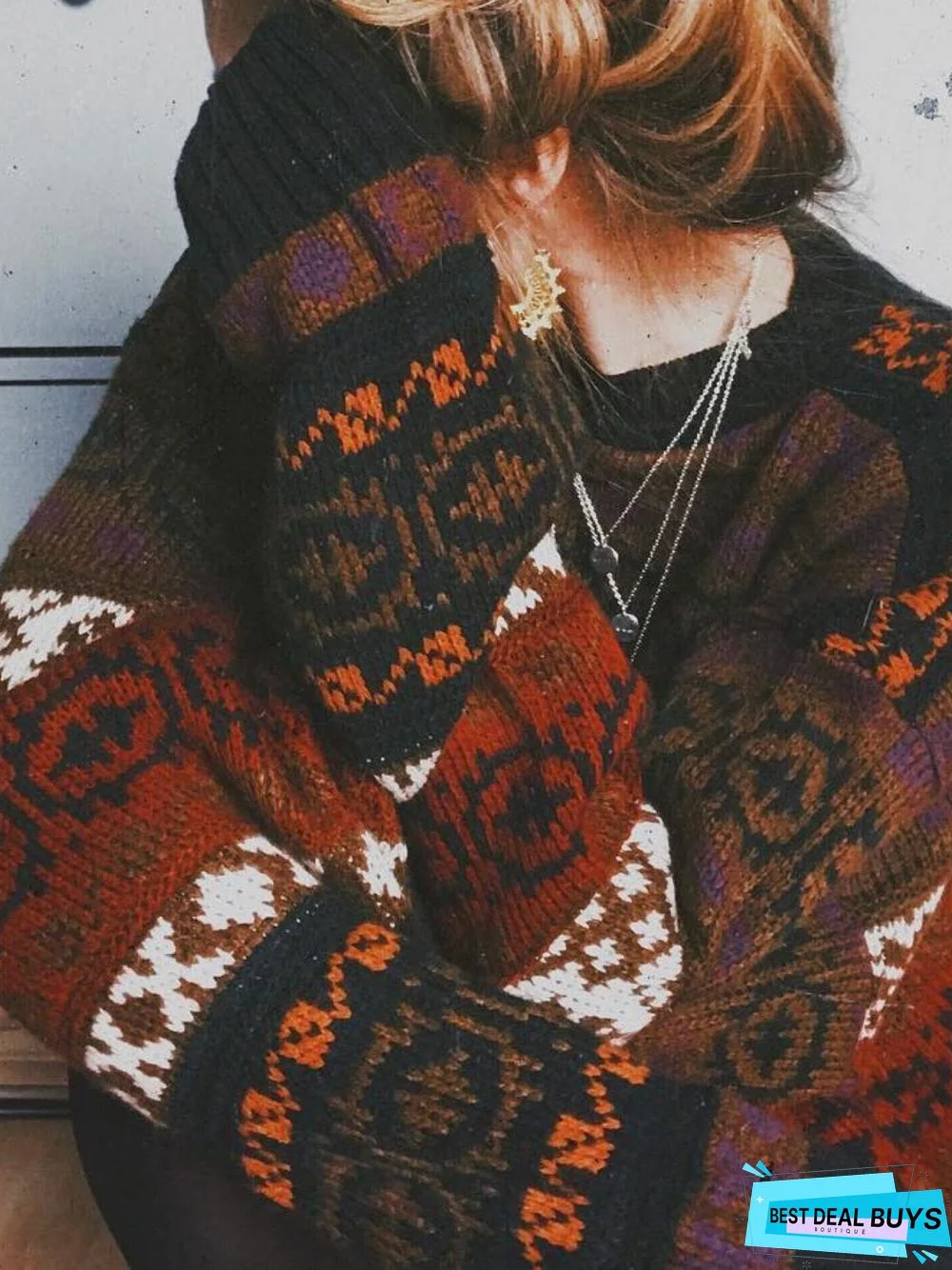 Boho Floral Knitted Shift Sweater