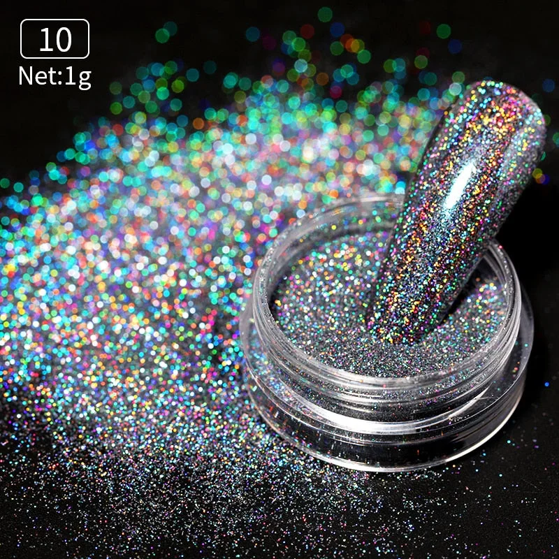 iridescent Powder On Nails iridescent Silver Red Glitter Chrome Sparking Shining Sequins Gel Polish Flakes Manicures Decoration