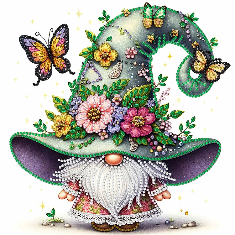 Partial Drills Special-shaped Drill Diamond Painting -Spring Butterfly Gnome - 30*30cm