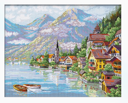【KS Brand】Hallstatt town, Austria 11CT Pre-stamped Canvas(66*78cm) 36 Colors Cross Stitch