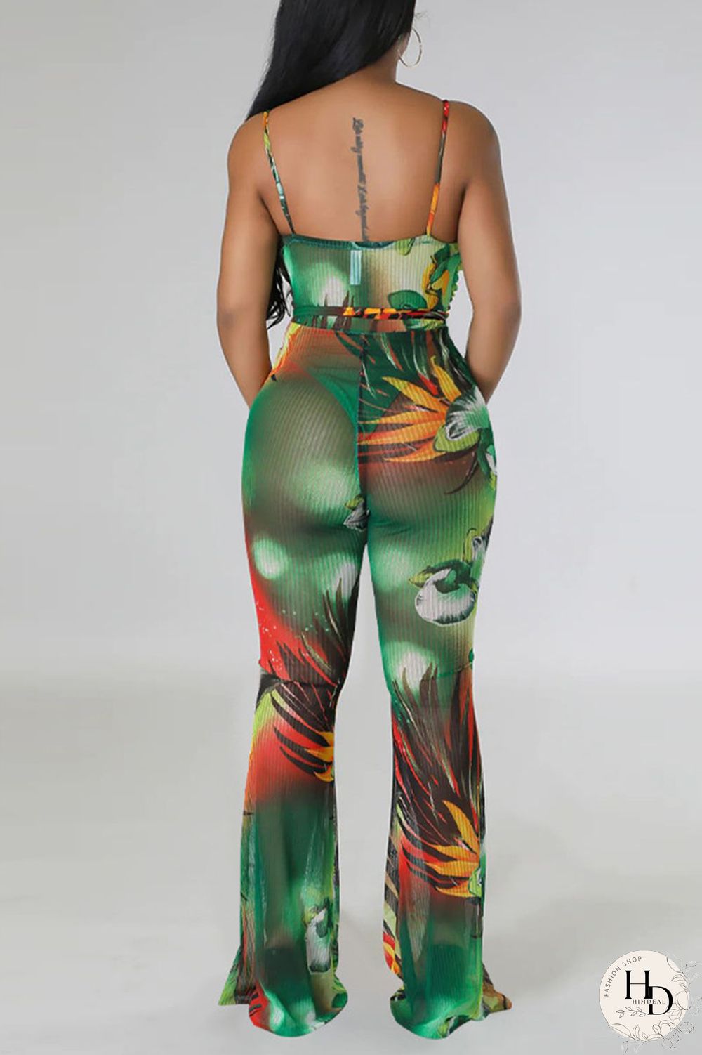 Blue Sexy Print Bandage Patchwork Spaghetti Strap Regular Jumpsuits