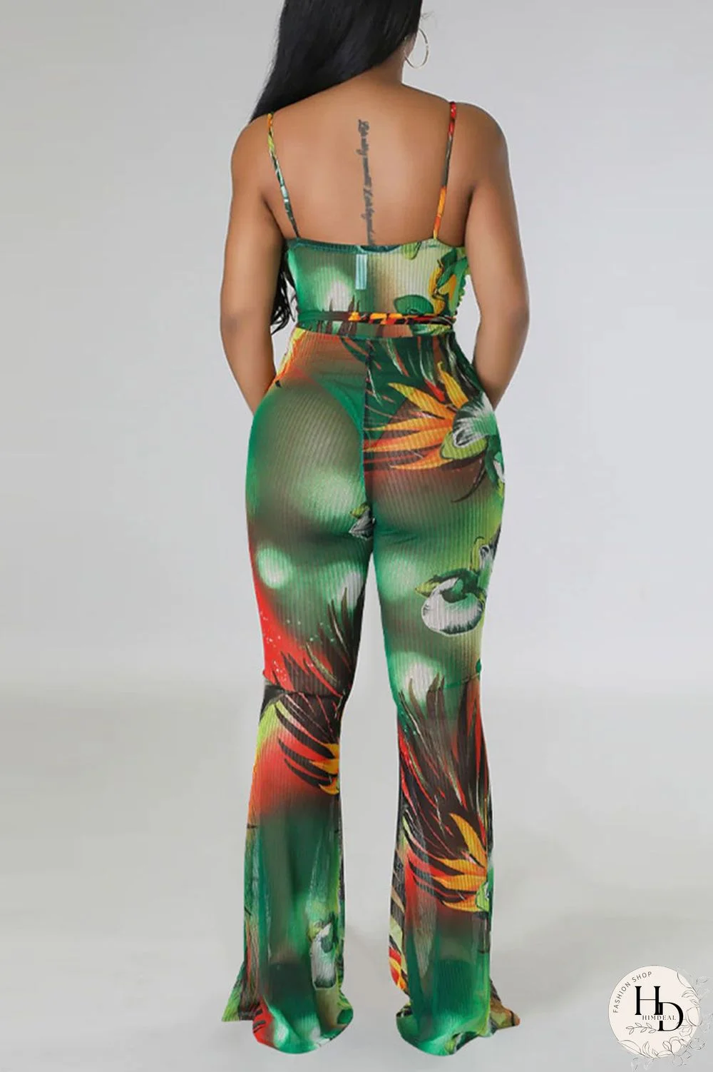 Blue Sexy Print Bandage Patchwork Spaghetti Strap Regular Jumpsuits