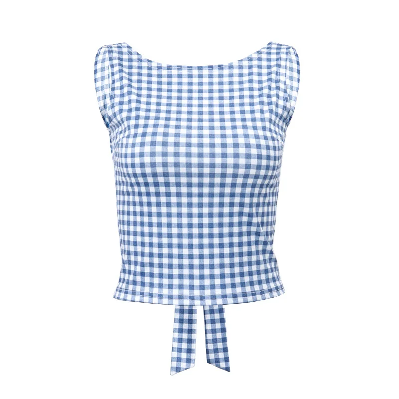 Brownm Brownm Summer New Women's Hot Girl Thousand Bird Case Bow Strap Temperament Slim Vest Female