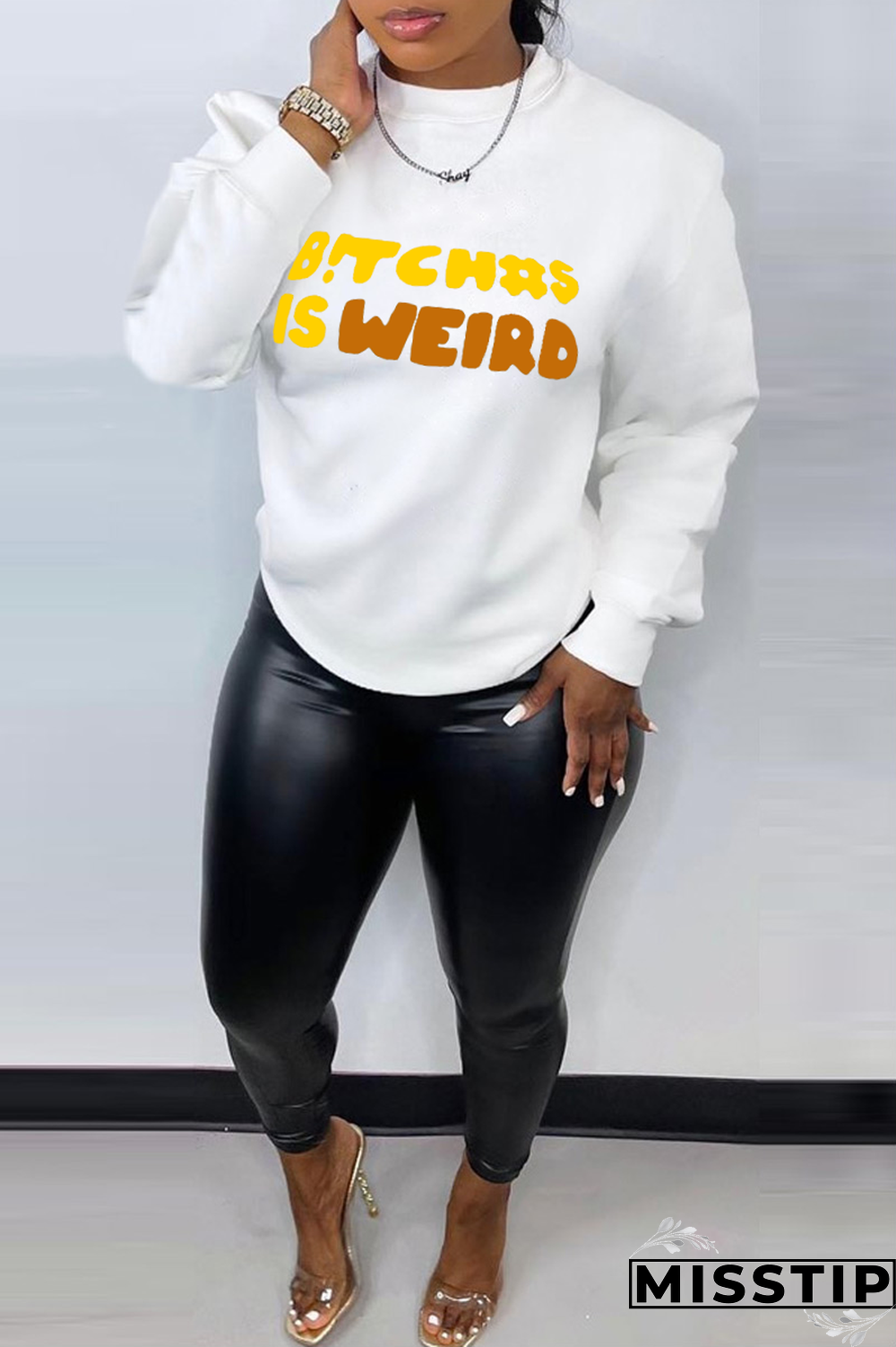 Blue Casual Basis Print Letter O Neck Tops