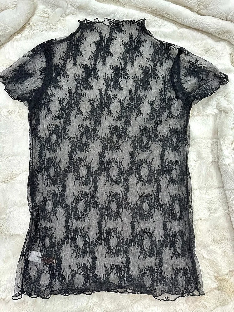 Black Short Sleeve Mesh Top