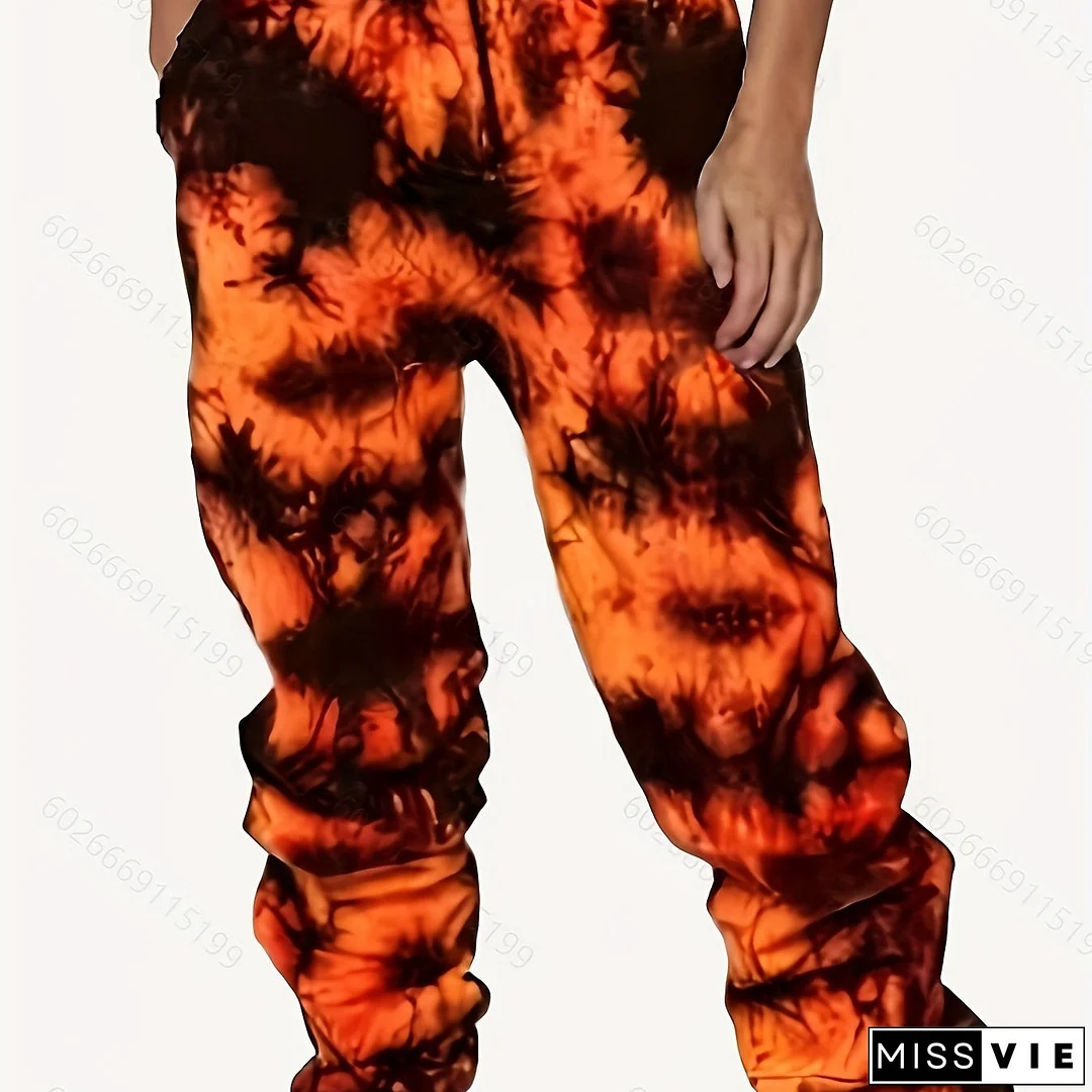 Plus Size Casual Pants, Women's Plus Tie Dye High Waist Harem Drawstring Pants With Pockets