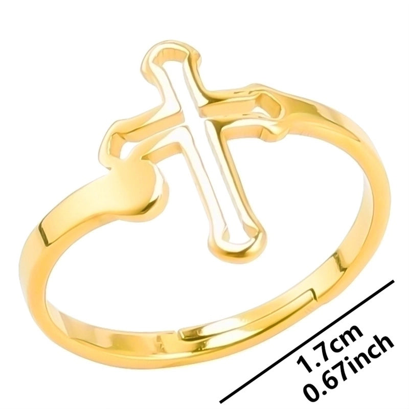 Ethnic Style Cross 304 Stainless Steel 18K Gold Plated Open Ring
