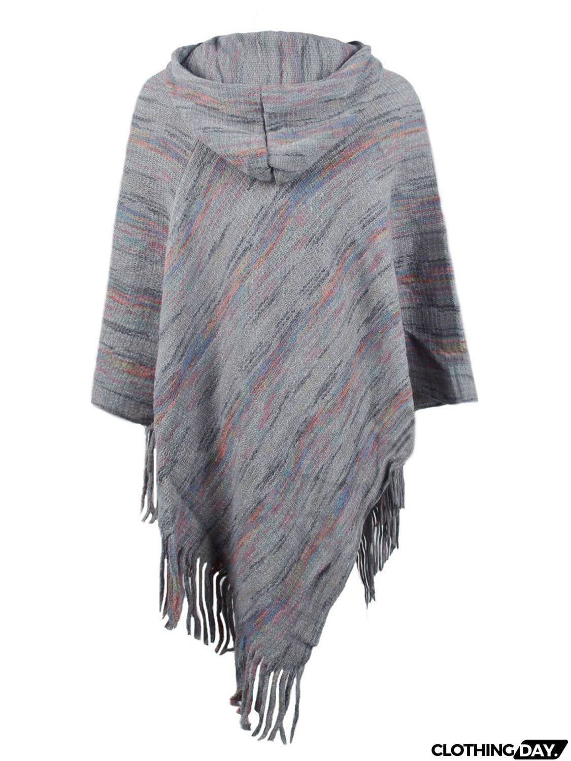 Fringe Hem Hooded Poncho