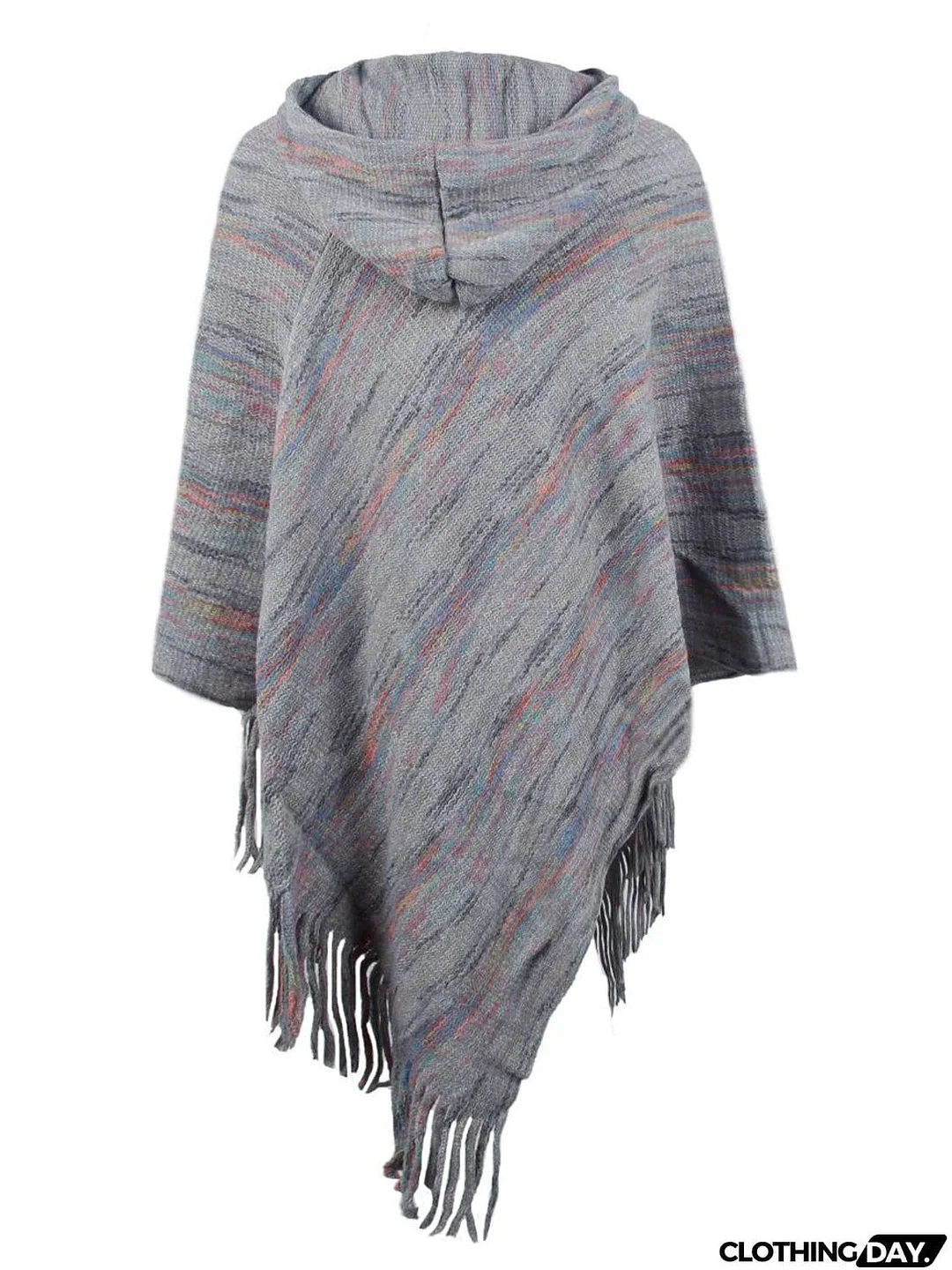 Fringe Hem Hooded Poncho