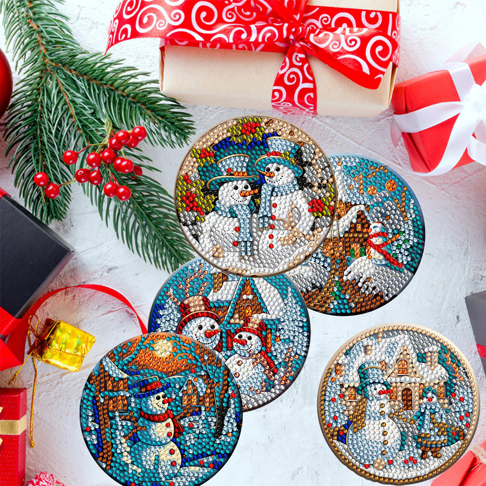 Christmas Snowman Diamond Painting Coaster Kit, Diamond Art Wood Coaster  With Holder For Adult Beginners, Craft Supplies Gift, Size - Temu