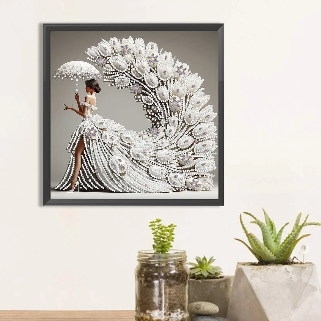 White Dress Beauty Special Shaped DIY Partial Drill Diamond Painting Kit 30x30cm
