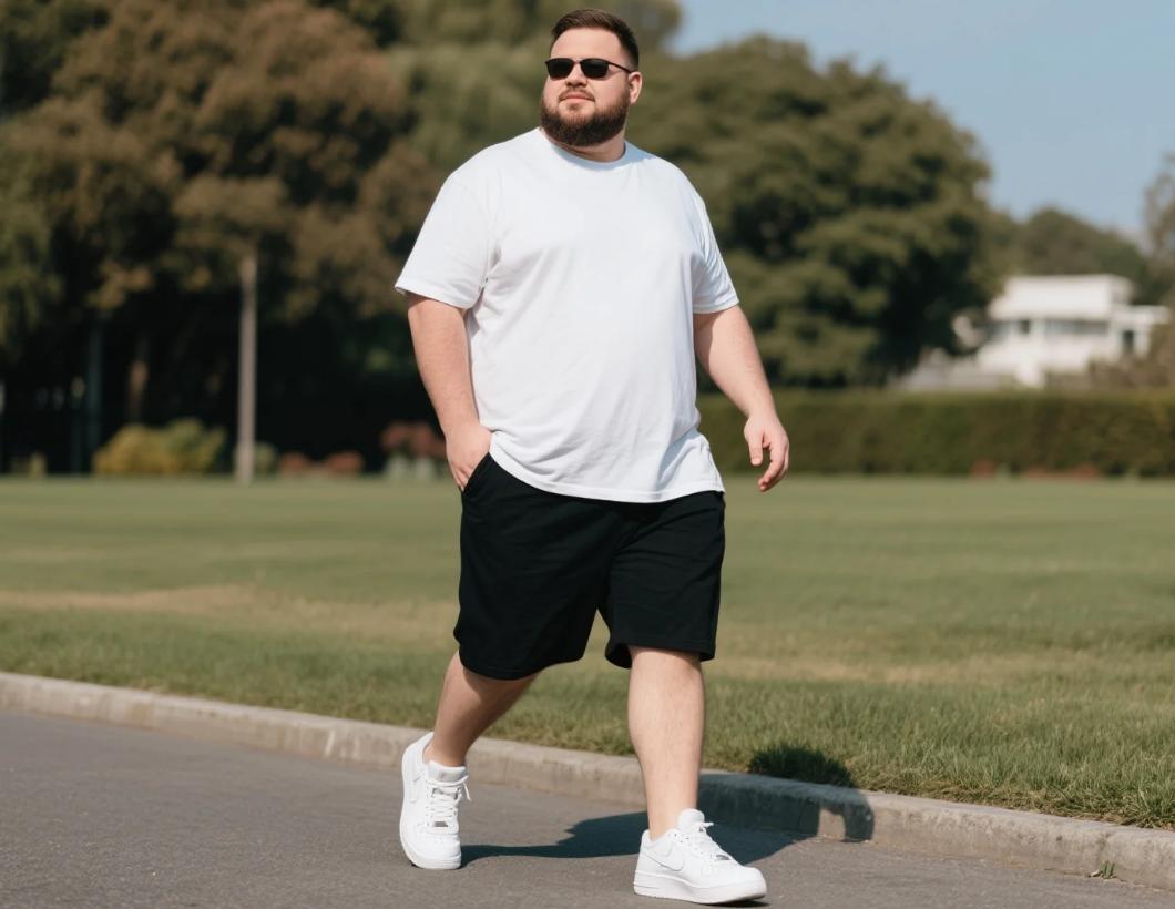 Big and tall sweat shorts with casual sneakers