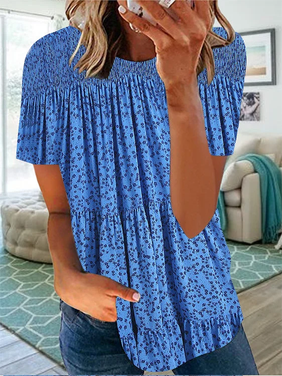 Women Short Sleeve Scoop Neck Floral Printed Top