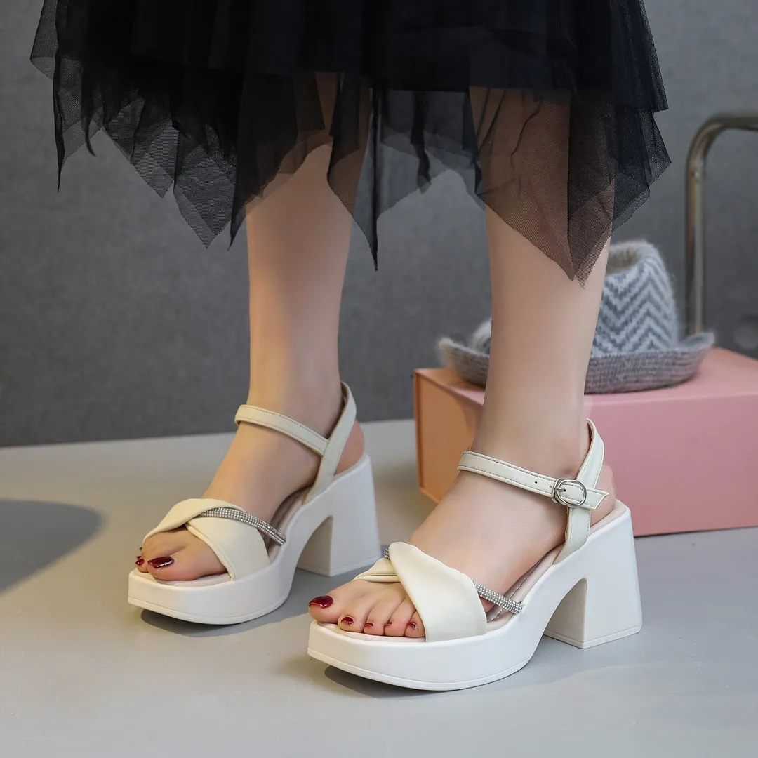 Uveng Uveng Women Summer 2023 Fashion Casual Platform Bottom With Skirt High Heel Thick Heel Shoes A Word With Beach Shoes Women