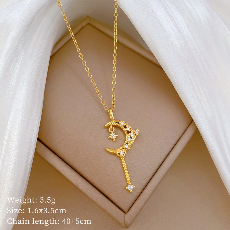 Cartoon Geometric Titanium Steel Diamond Inlay Necklaces