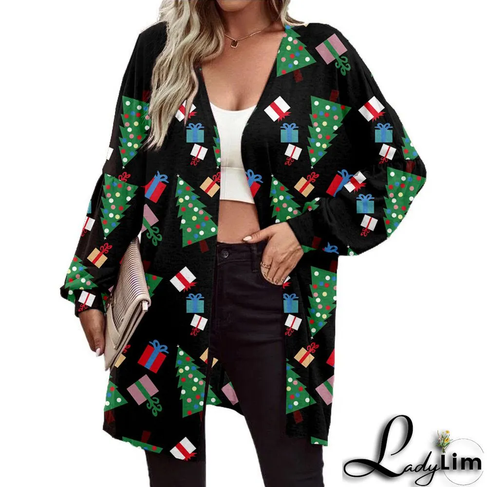 Christmas Women printed long-sleeved cardigan jacket