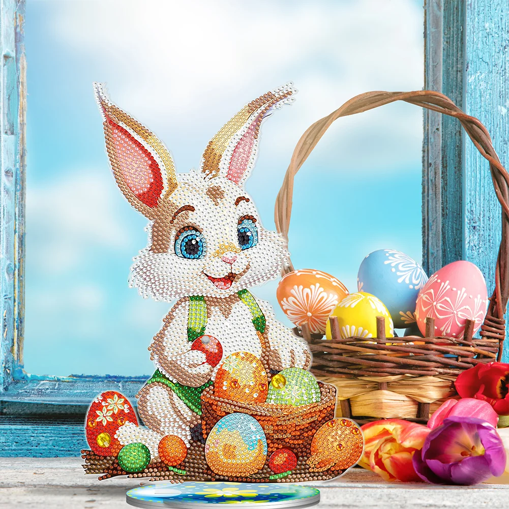 DIY Easter Egg Bunny Acrylic Single Sided Diamond Painting Desktop Ornaments Kit for Office Desktop Decor