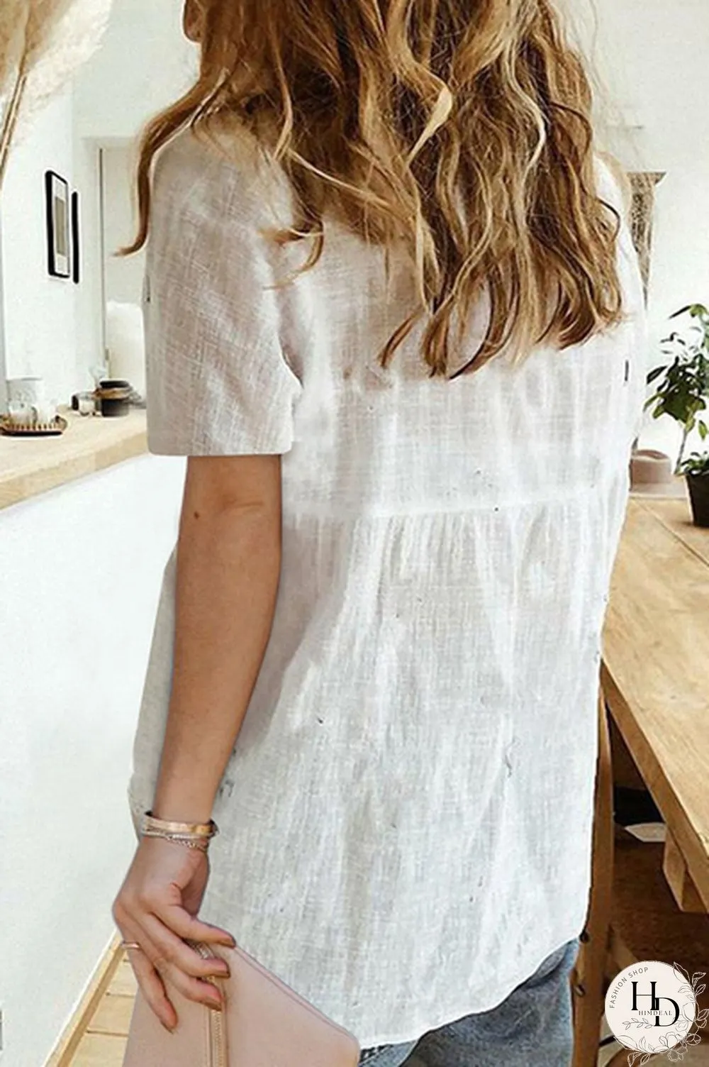 Women's Fashion Button Down Shirt Short Sleeve Loose Lightweight Airy Blouse Top