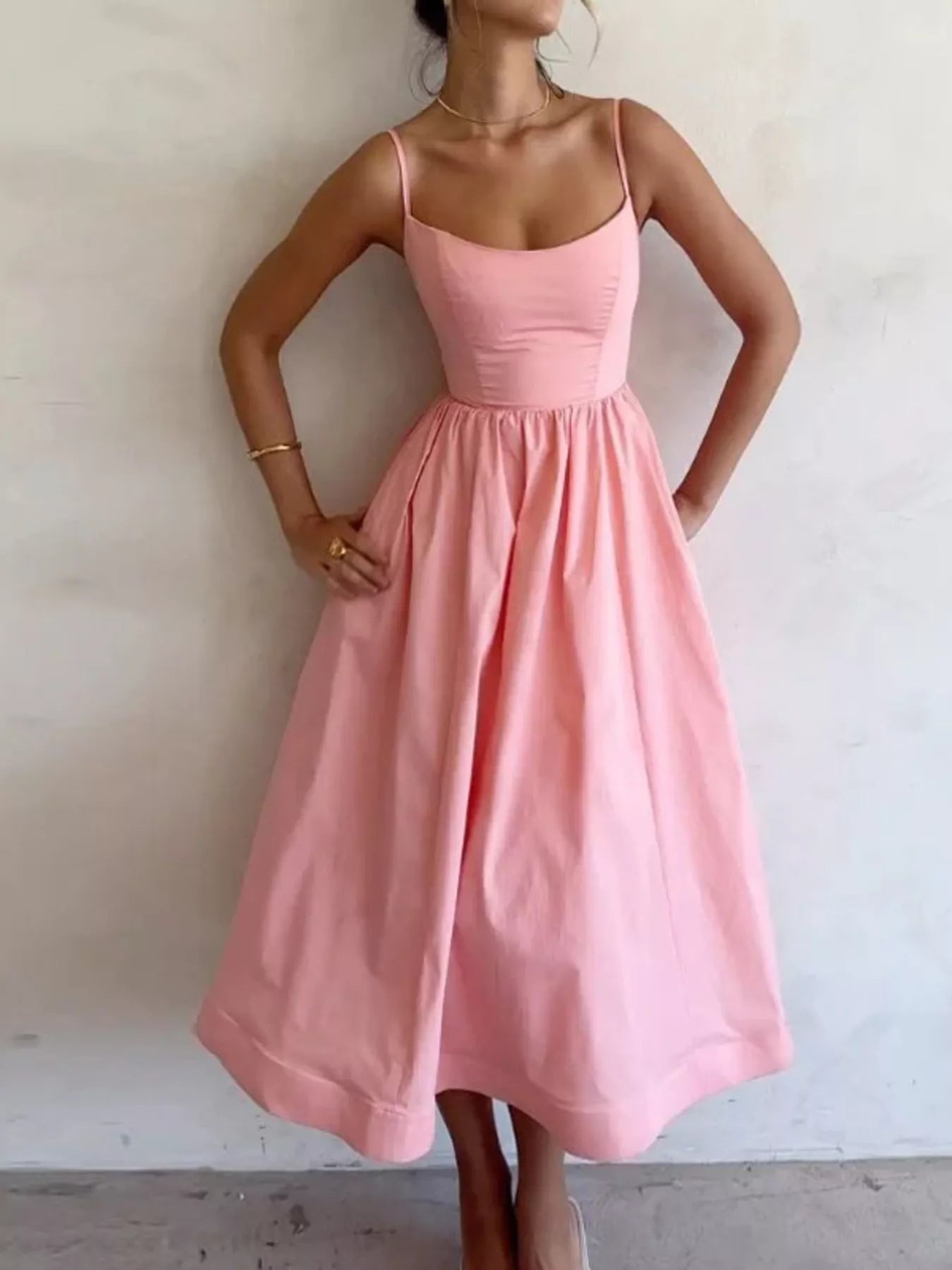 Adjustable Strap Scoop Neck Midi Dress mysite idetrend
