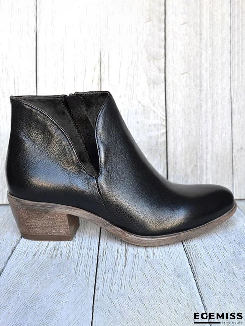 Retro Distressed Polished Color Zipper Thick Heel Pointed Ankle Boots | EGEMISS