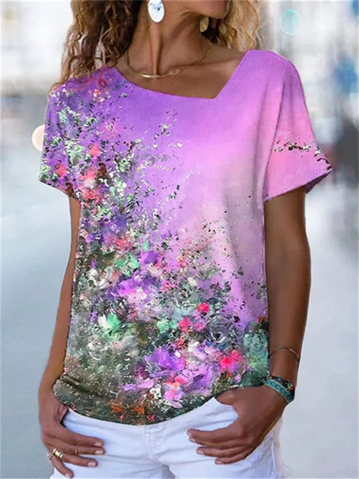 Women's Spring and Autumn Temperament Commuter Loose Type Digital Printing Short-sleeved Commuter Wind T-shirt Female
