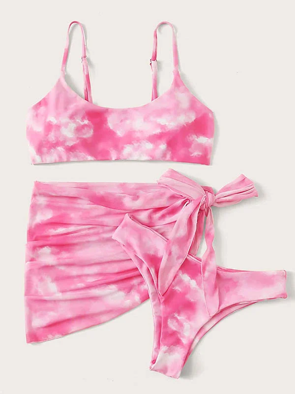 Blooming Gradient Split Bikini Swimsuit +Apron Three-Piece Set