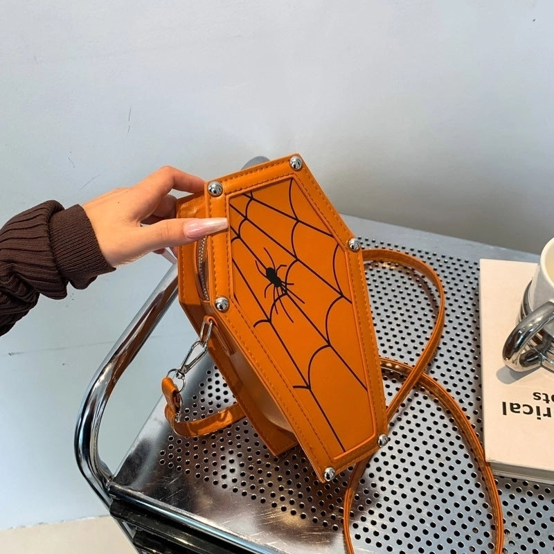 Halloween Women’s Small Pu Leather Spider Web Skull Basic Sewing Thread Zipper Shoulder Bag Crossbody Bag