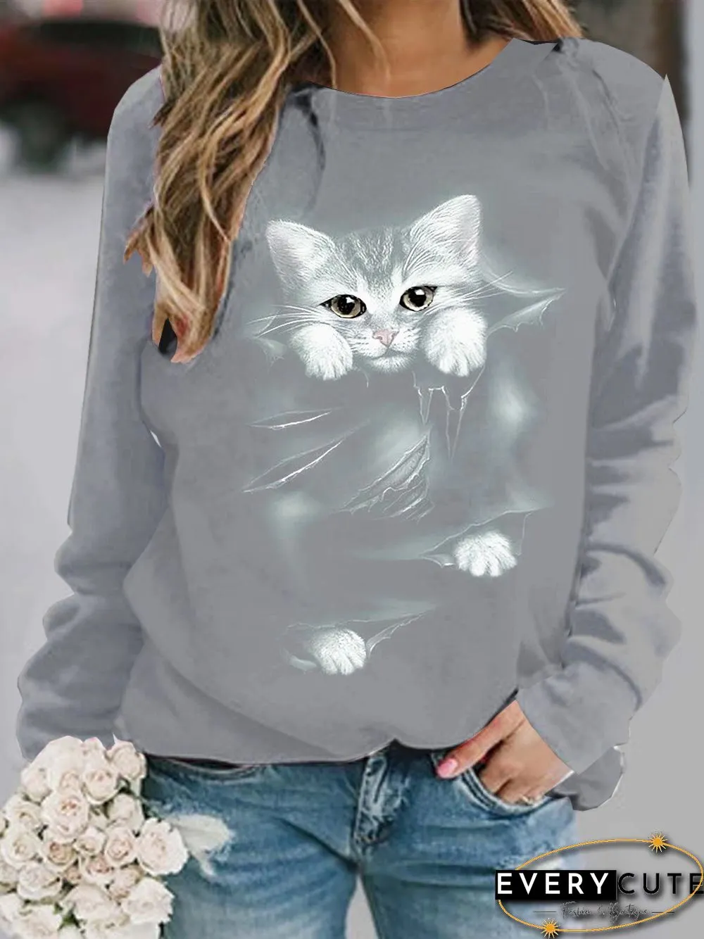 Casual Animal White Sweatshirts