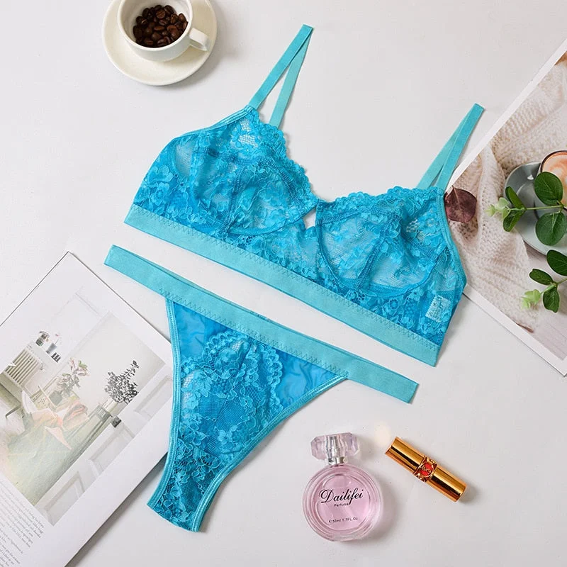 Yimunancy 2-piece Bra Set Women Transparent Lingerie Sexy Bra +panty 2021 Ladies Lingerie Set