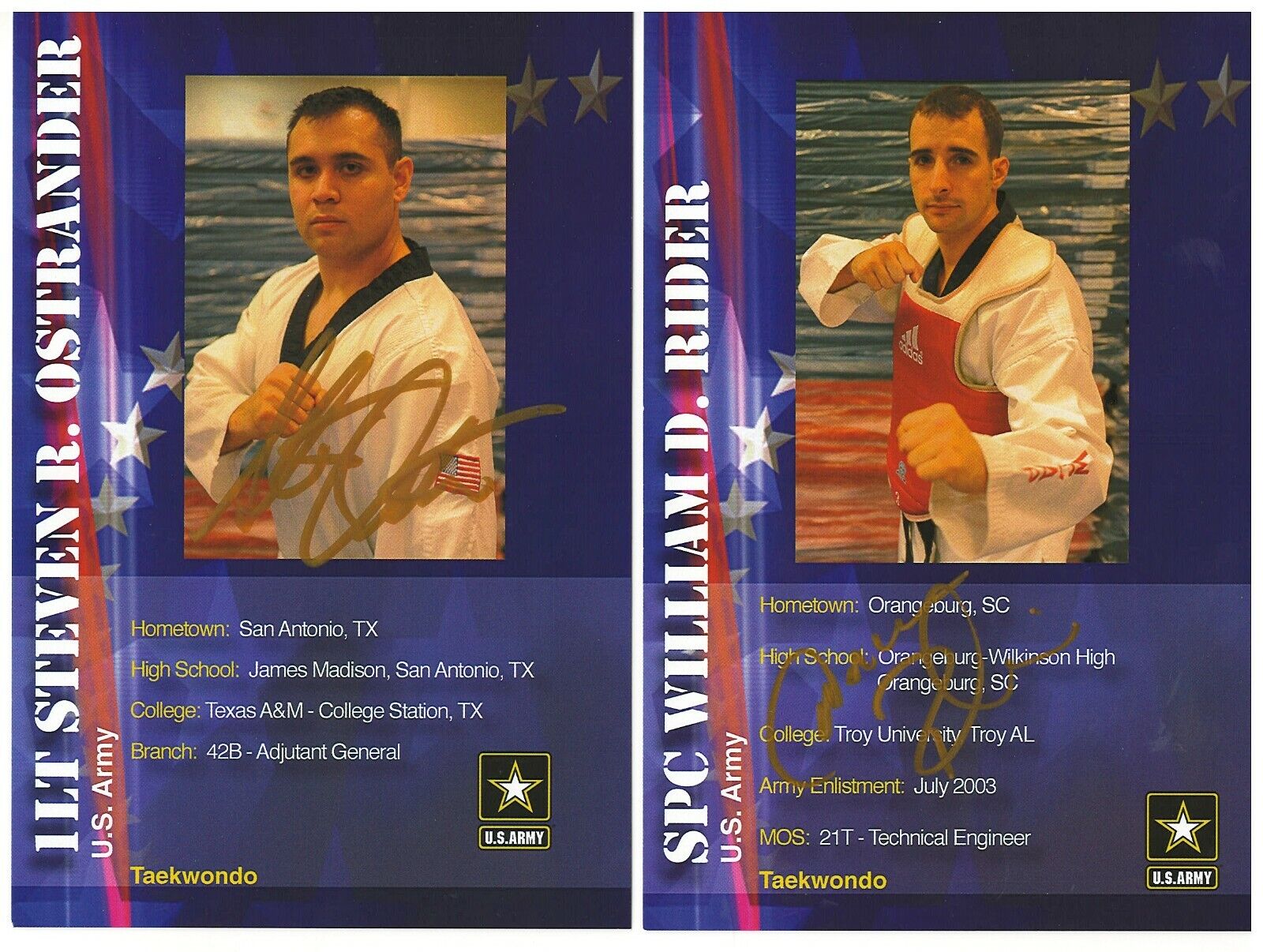 SPC WILLIAM D. RIDER & 1LT STEVEN R. OSTRANDER TAEKWONDO US ARMY SIGNED Photo Poster paintingS