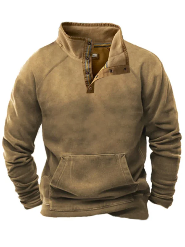 Men's retro solid casual hooded sweater top