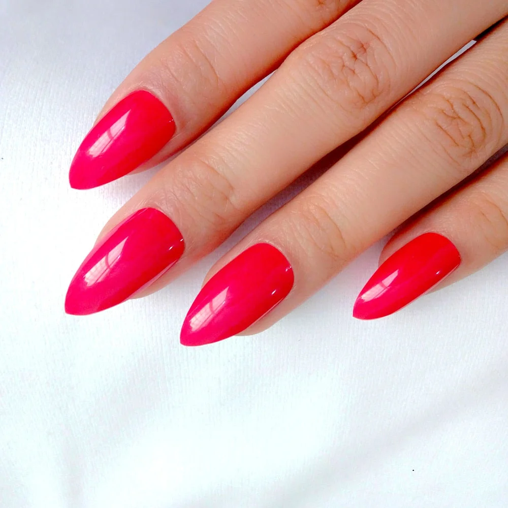 24Pcs Shiny Short Stiletto Fake Nails Artificial Red False Nails For Design DIY Full Cover Finger Tip Manicure Tools-Nail Inspo