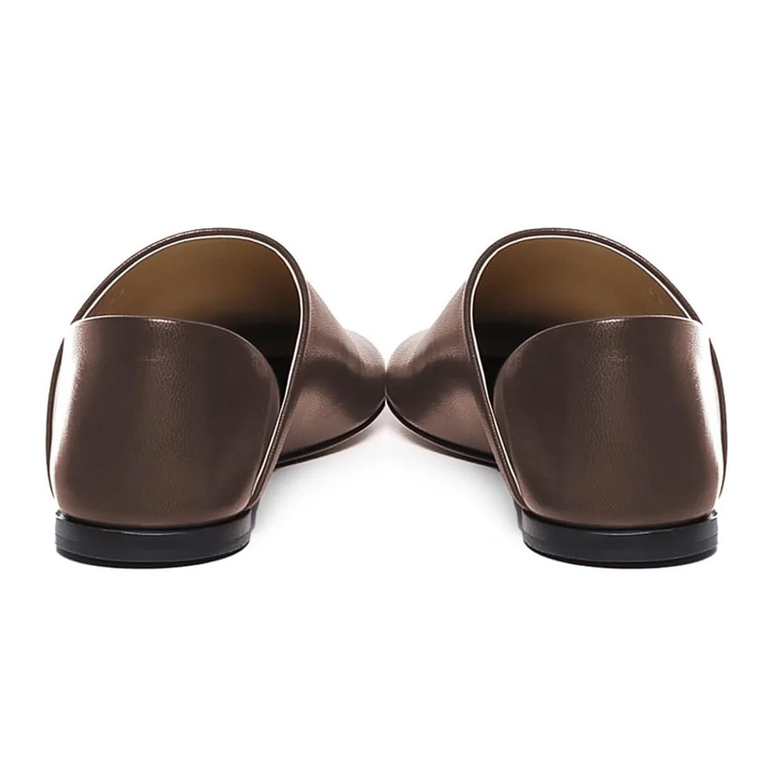 YDN Brown Vegan Leather Square Toe Casual Flat Shoes for Women